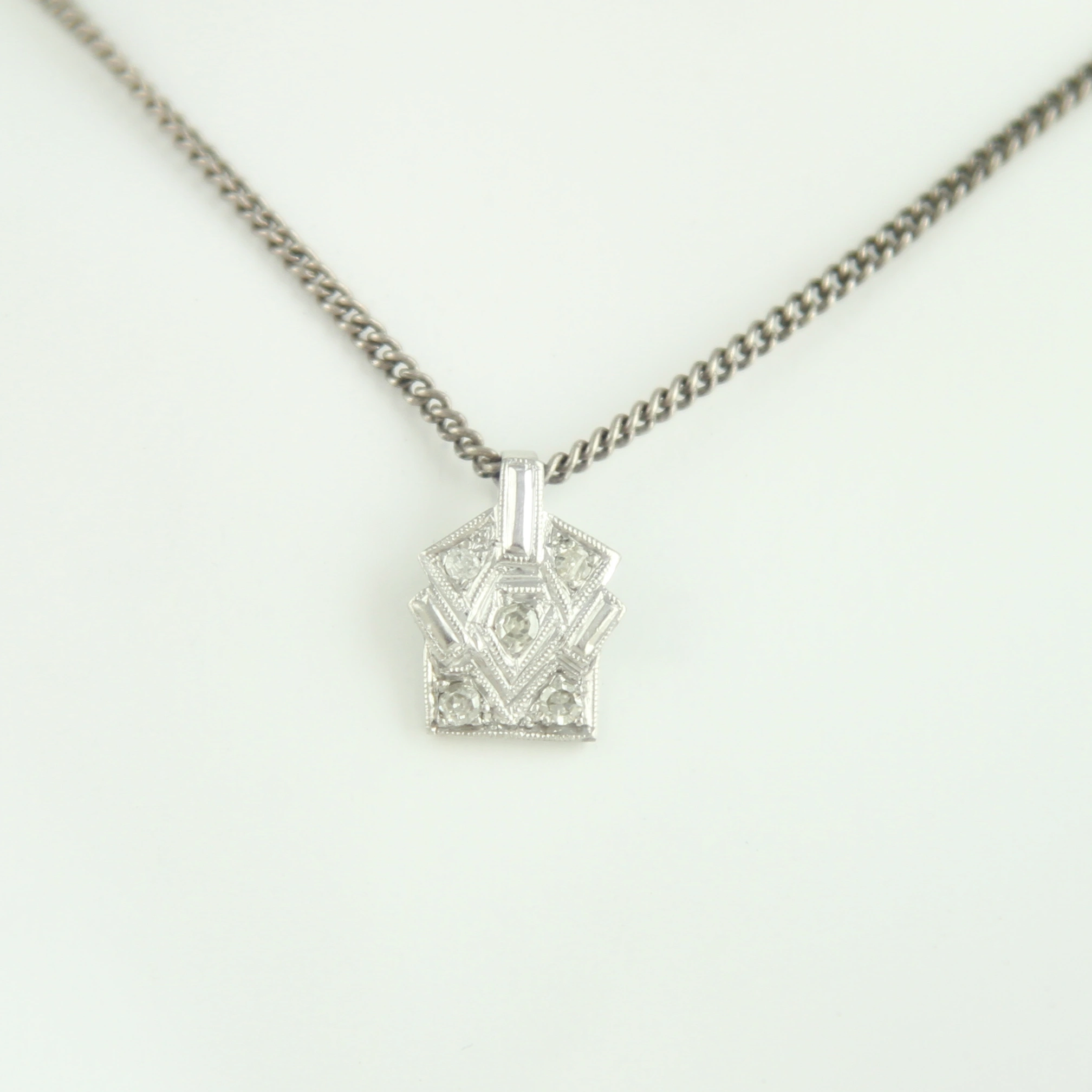 Art Déco Anhänger Platin 0,15ct Diamanten / Altschliff Brillanten – Bild 8