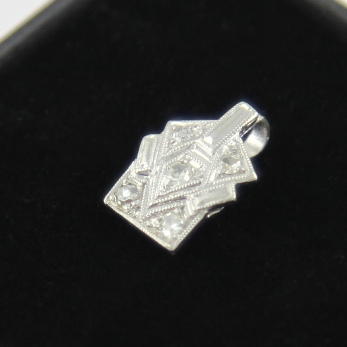 Art Déco Anhänger Platin 0,15ct Diamanten / Altschliff Brillanten – Bild 10
