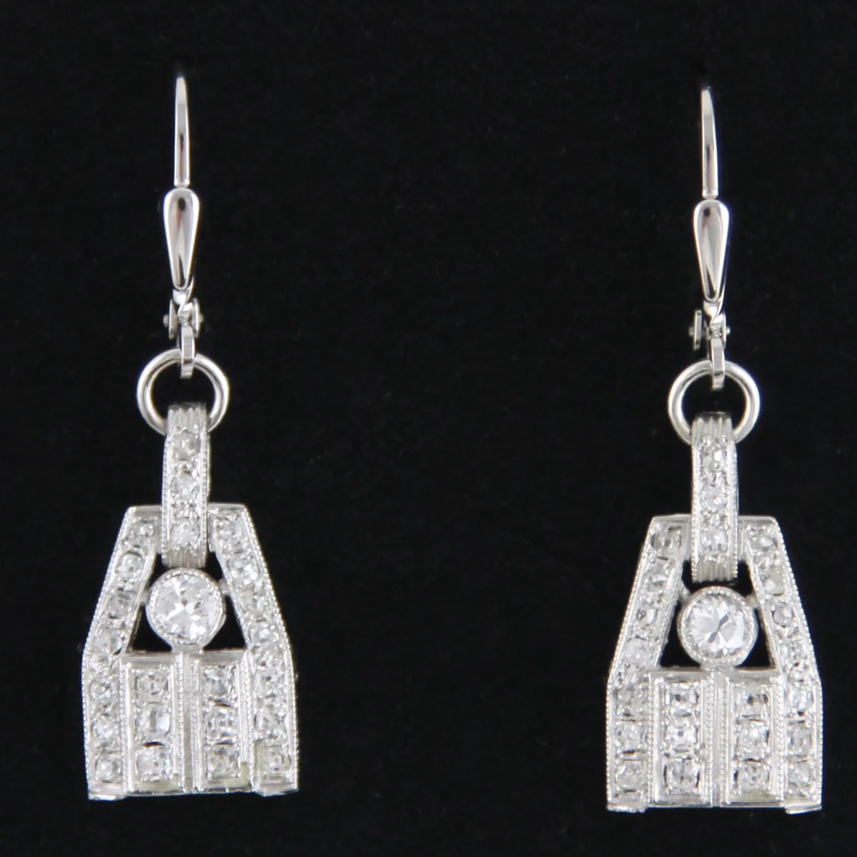 Paar Art Déco Ohrringe Platin -1,15ct Diamanten Altschliff Brillanten