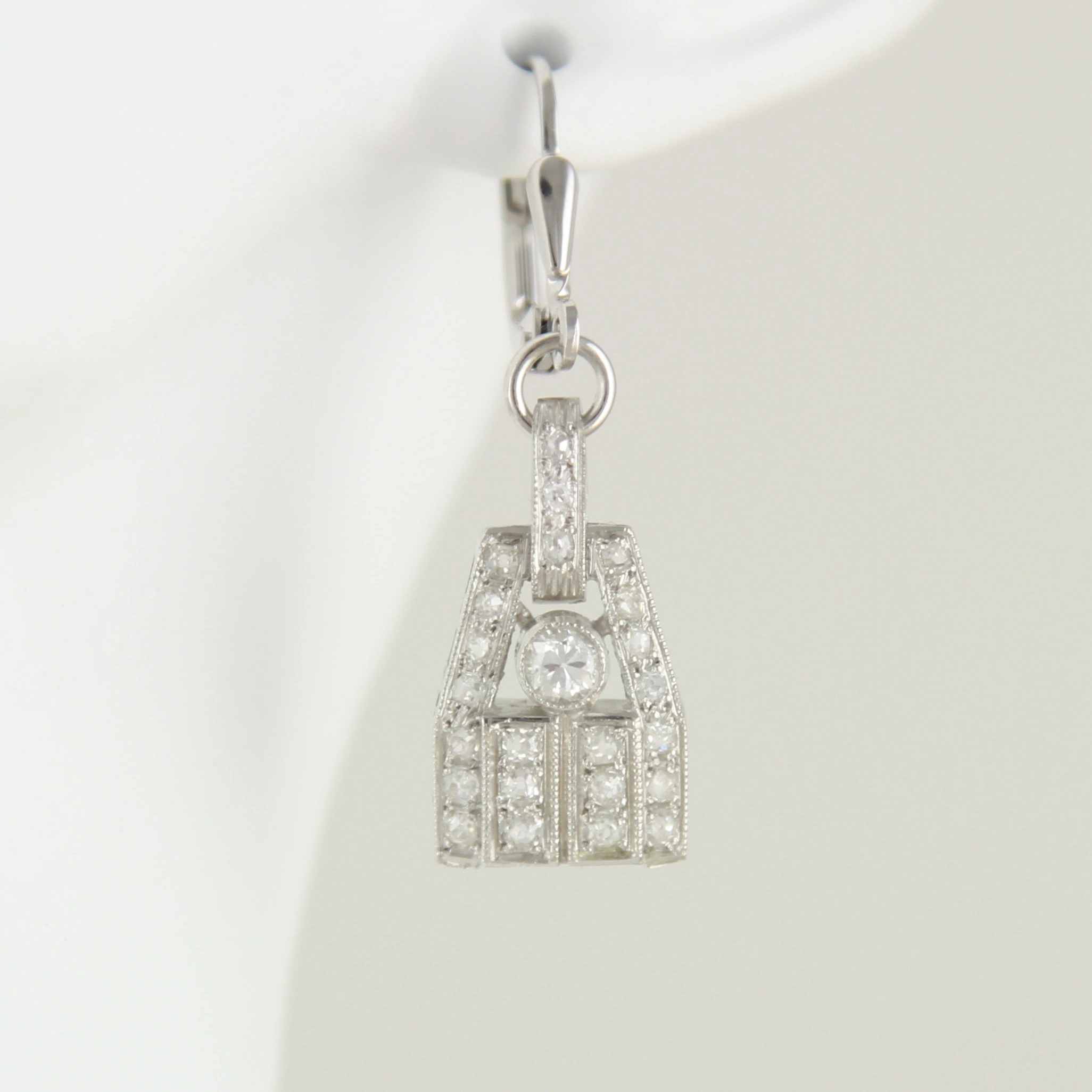 Paar Art Déco Ohrringe Platin -1,15ct Diamanten Altschliff Brillanten – Bild 9