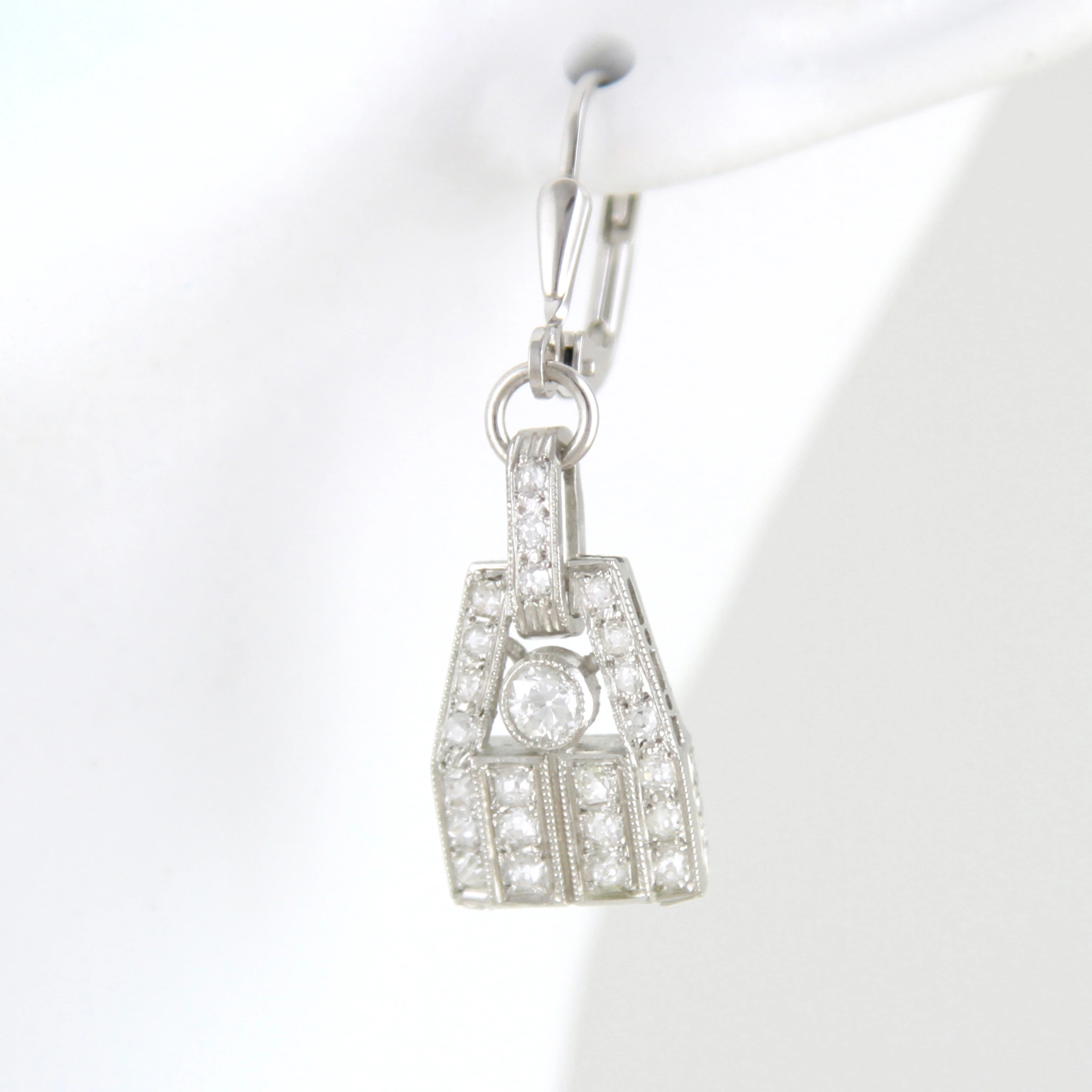 Paar Art Déco Ohrringe Platin -1,15ct Diamanten Altschliff Brillanten – Bild 8
