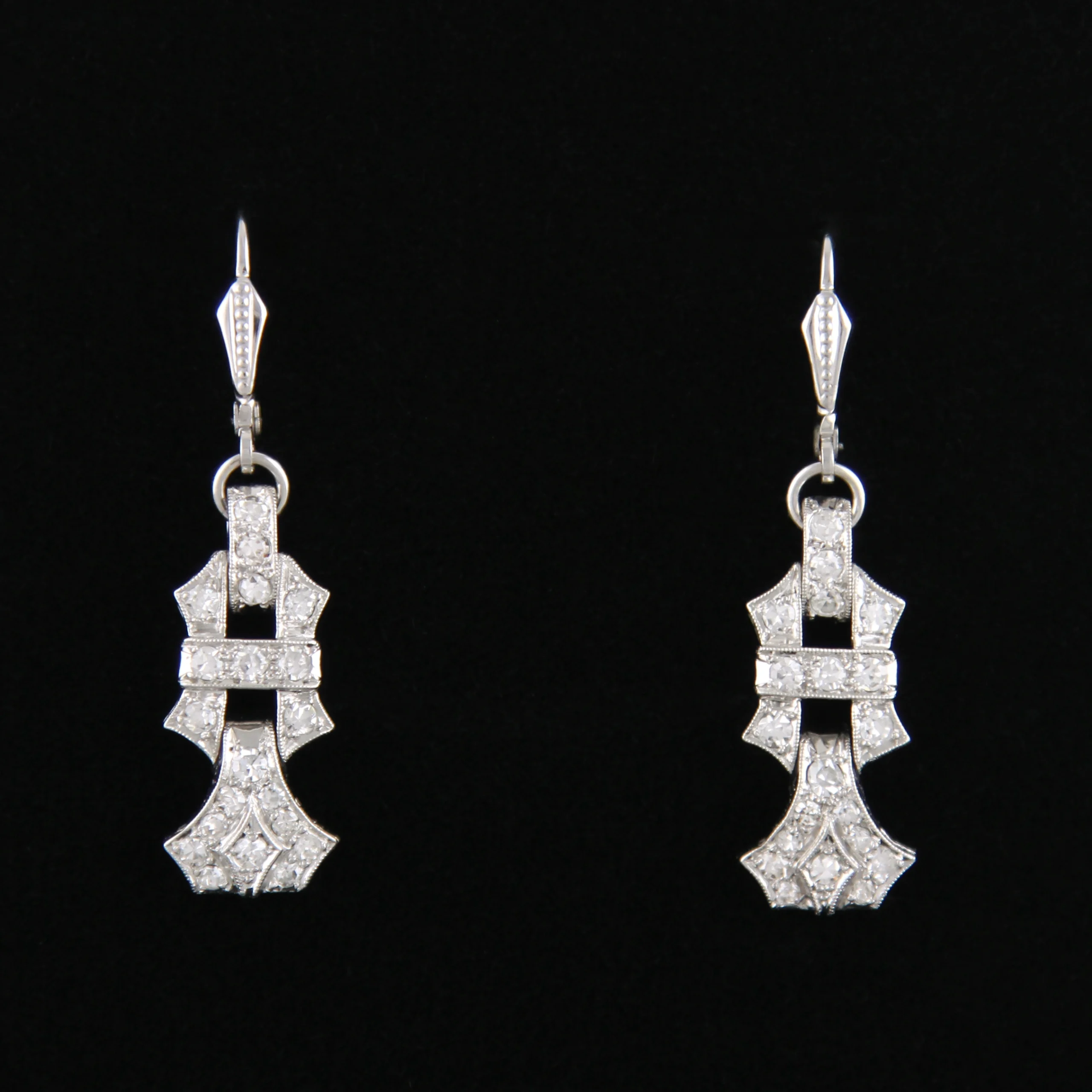 Paar Art Déco Ohrringe Platin ~1,3ct Diamanten Altschliff Brillanten