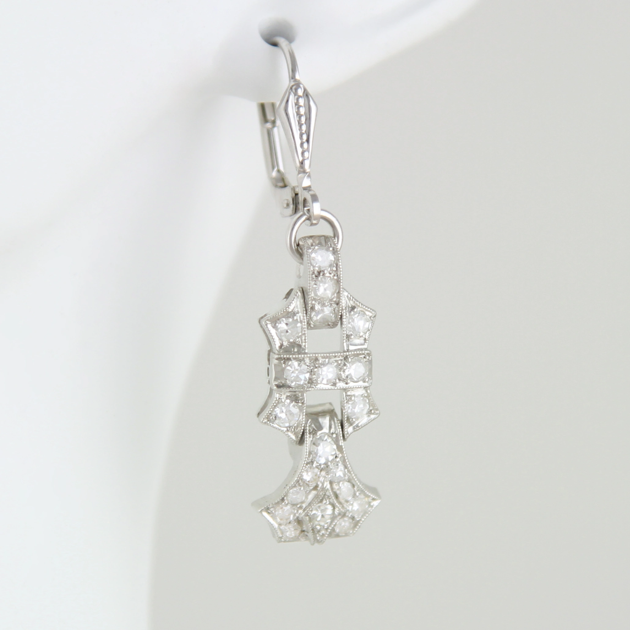 Paar Art Déco Ohrringe Platin ~1,3ct Diamanten Altschliff Brillanten – Bild 5