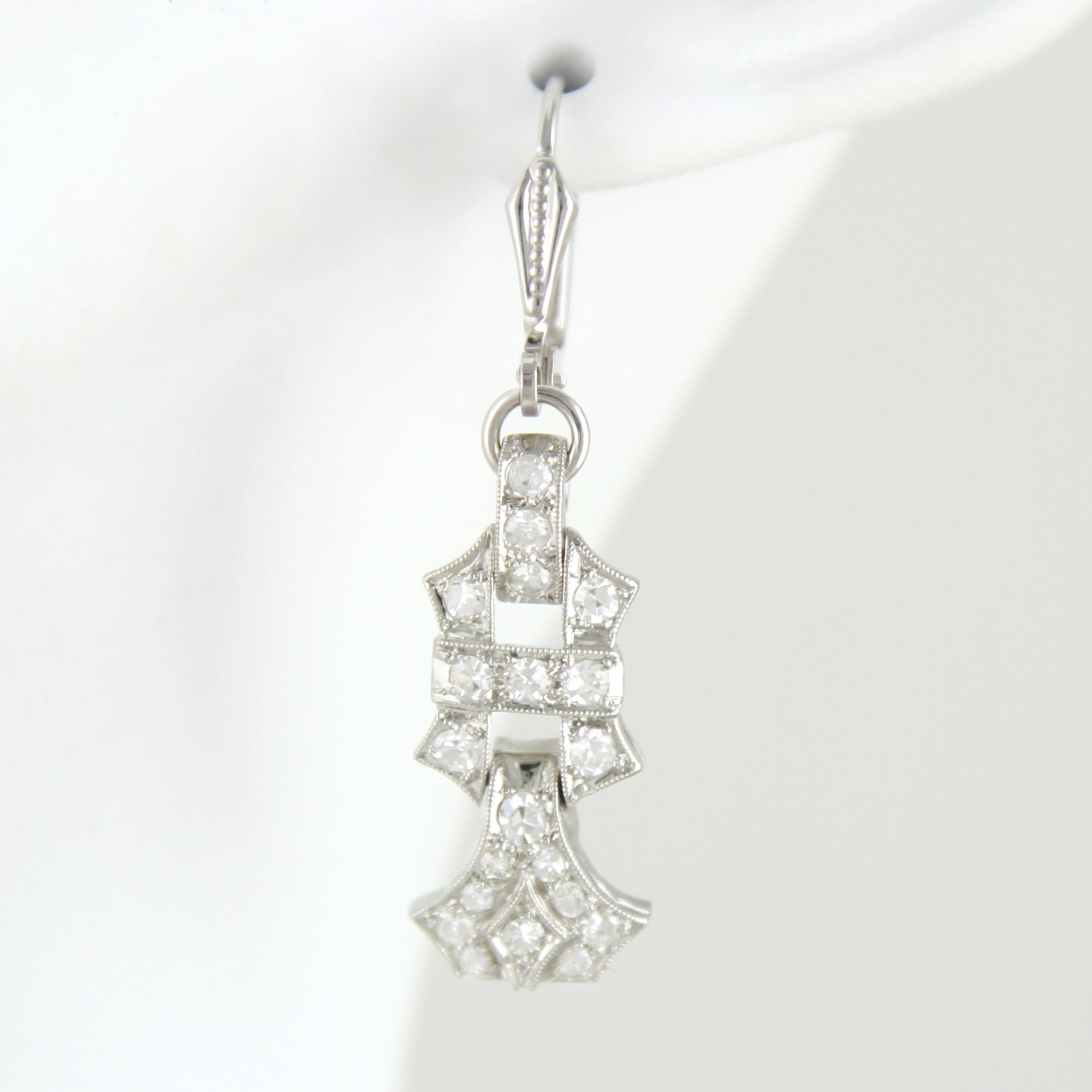 Paar Art Déco Ohrringe Platin ~1,3ct Diamanten Altschliff Brillanten – Bild 4