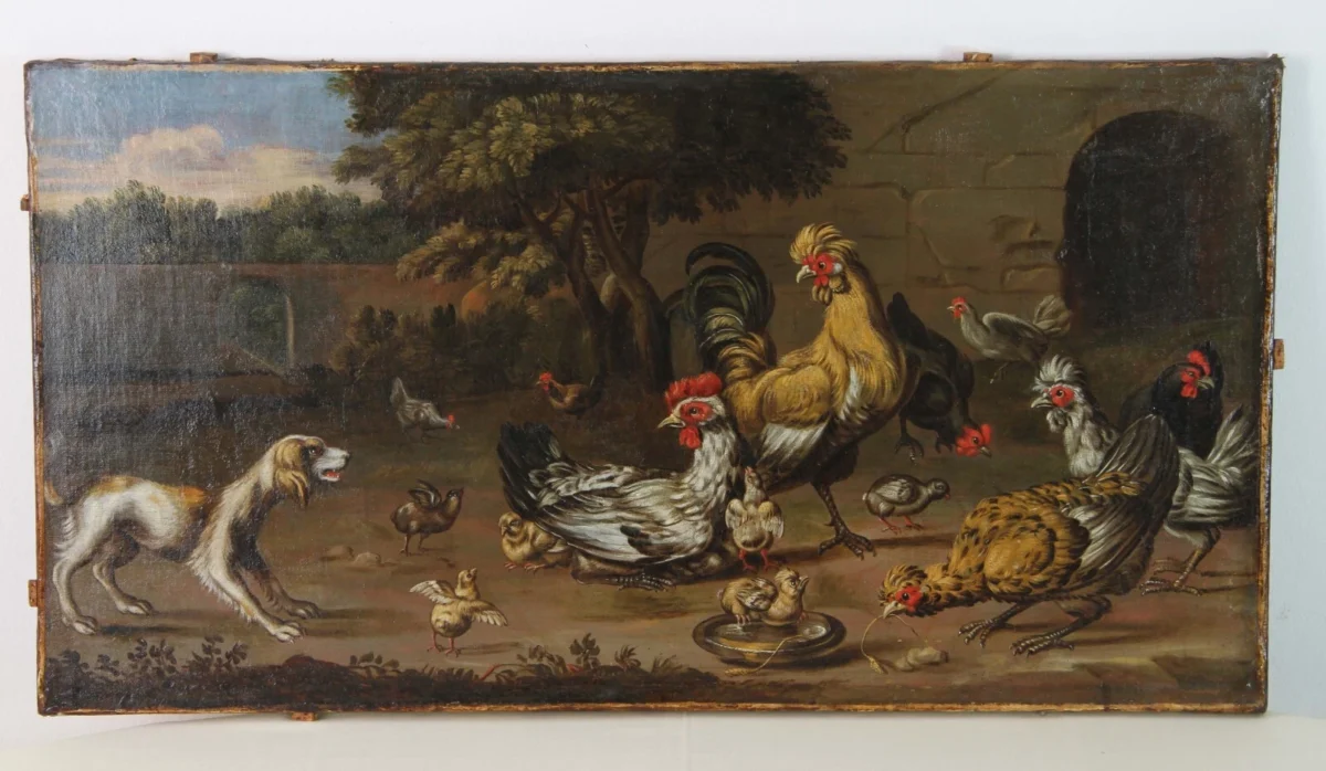 Altes Ölgemälde, wohl Melchior d’Hondecoeter – ca. 83 × 44 cm