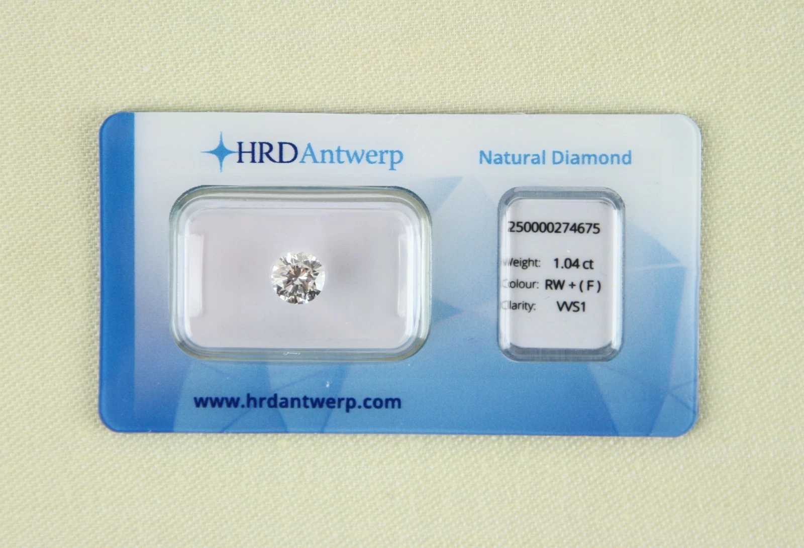 Natürlicher Diamant 1,04 ct – F / VVS1, HRD Antwerpen